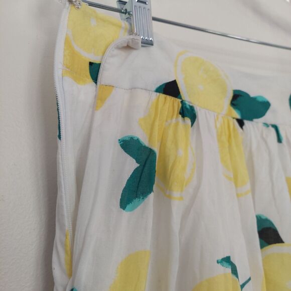 Cynthia Rowley Lemon Print Skirt Size 8 A-Line Flare White - Picture 5 of 10